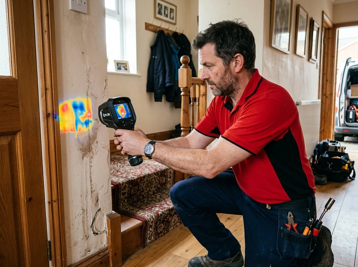 Battersea Plumbers 247 engineer using a thermal imaging camera for leak detection in Battersea